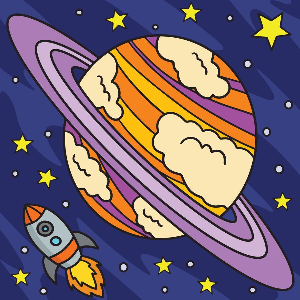 pianeta Saturno colorato cartone animato illustrazione vettore