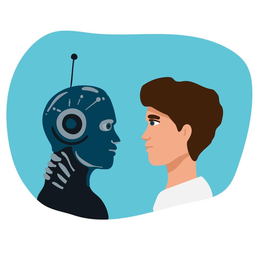 vettore cartone animato stile illustrazione di umano aggressivo uomo d'affari vs robot confronto braccio lotta. moderno tecnologia concetto
