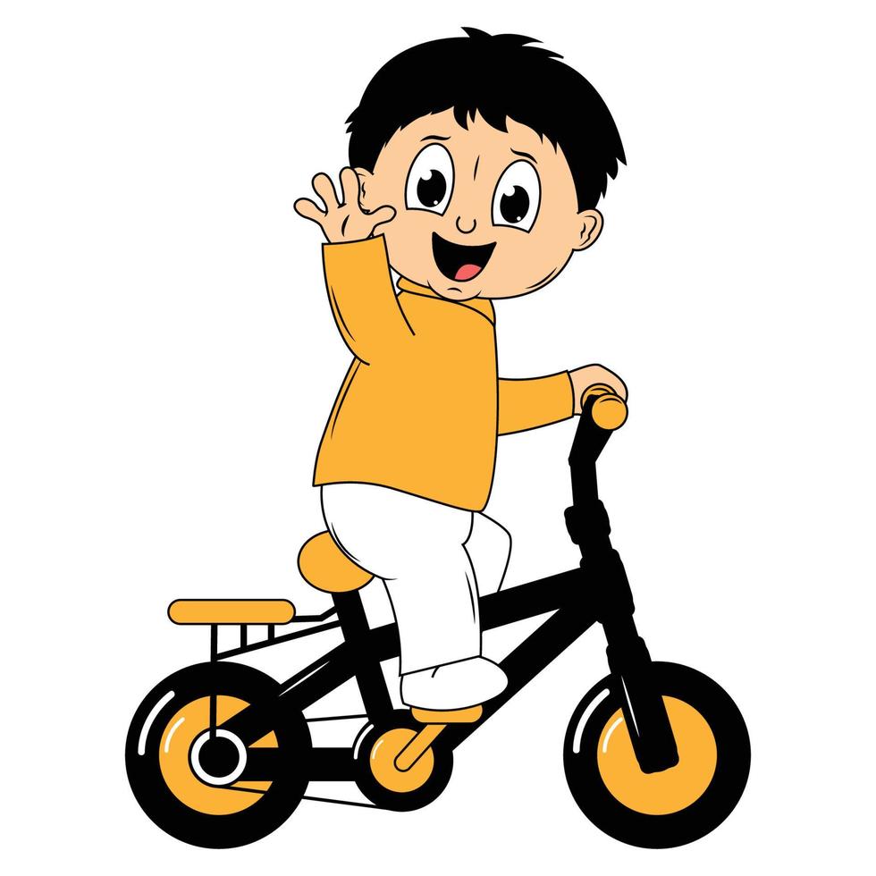 carino ragazzo cartone animato cavalcata bicicletta illustrazione grafico vettore