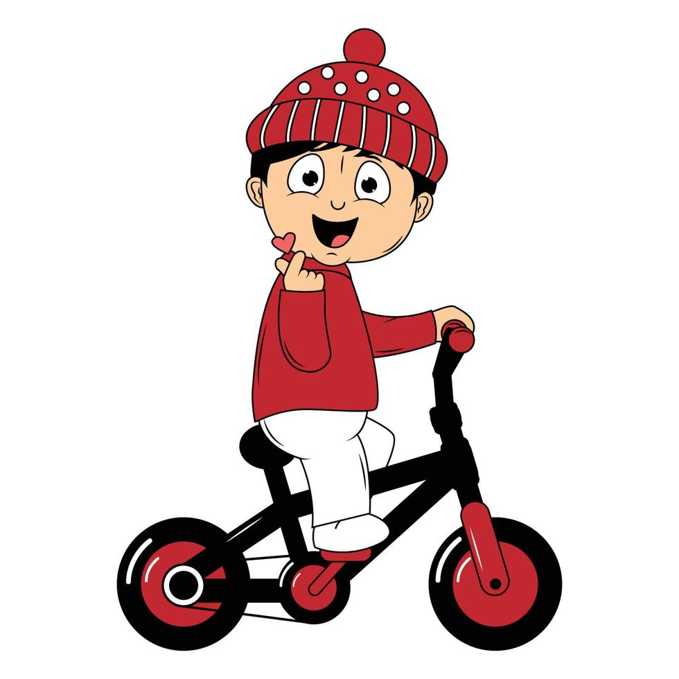 carino ragazzo cartone animato cavalcata bicicletta illustrazione grafico vettore