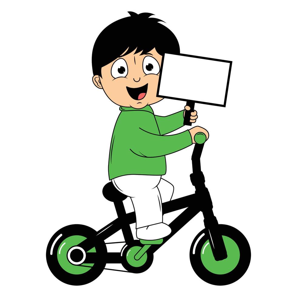 carino ragazzo cartone animato cavalcata bicicletta illustrazione grafico vettore