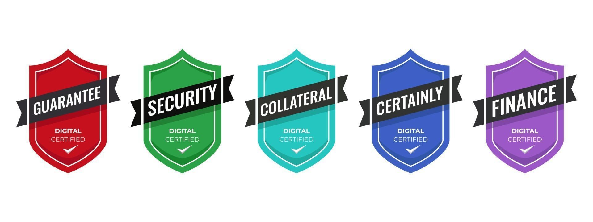 modello di progettazione di badge logo di sicurezza. badge certificato aziendale digitale per formazione, corso, garanzia, sicurezza, illustrazione vettoriale ecc.