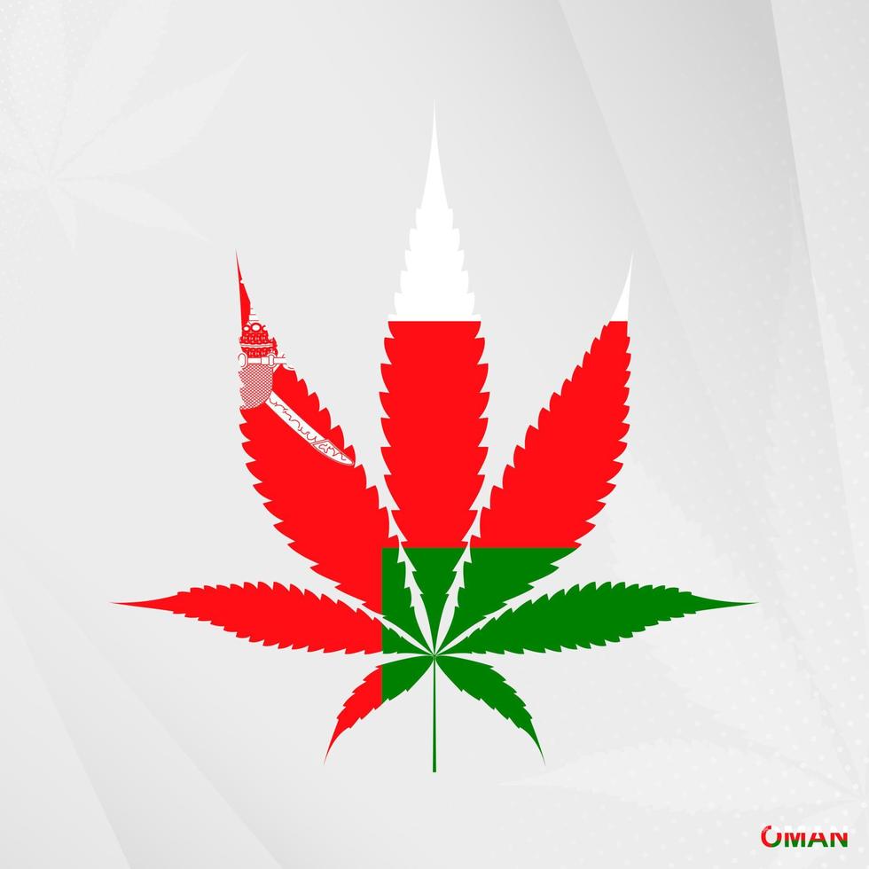 bandiera di Oman nel marijuana foglia forma. il concetto di legalizzazione canapa nel Oman. vettore