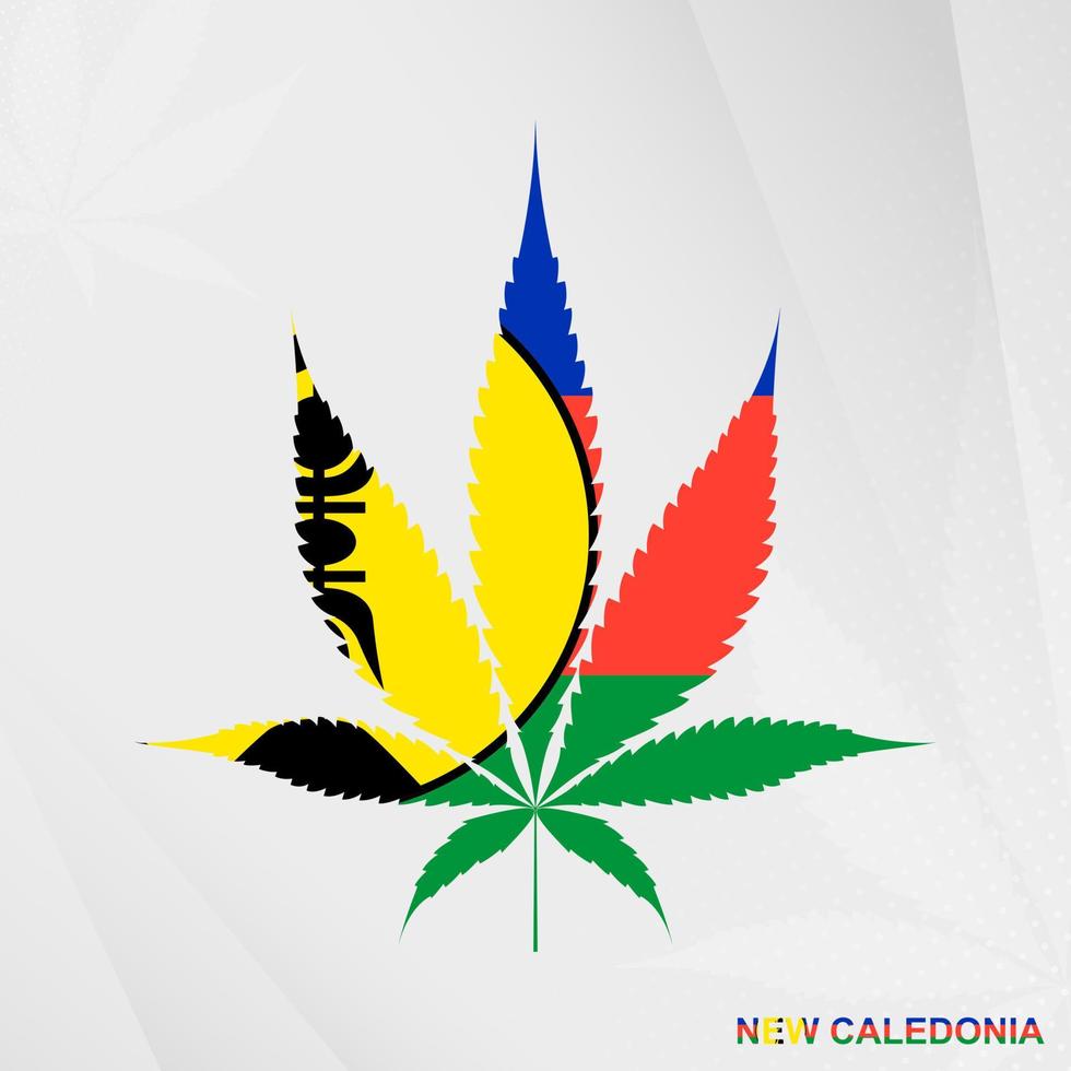 bandiera di nuovo caledonia nel marijuana foglia forma. il concetto di legalizzazione canapa nel nuovo caledonia. vettore