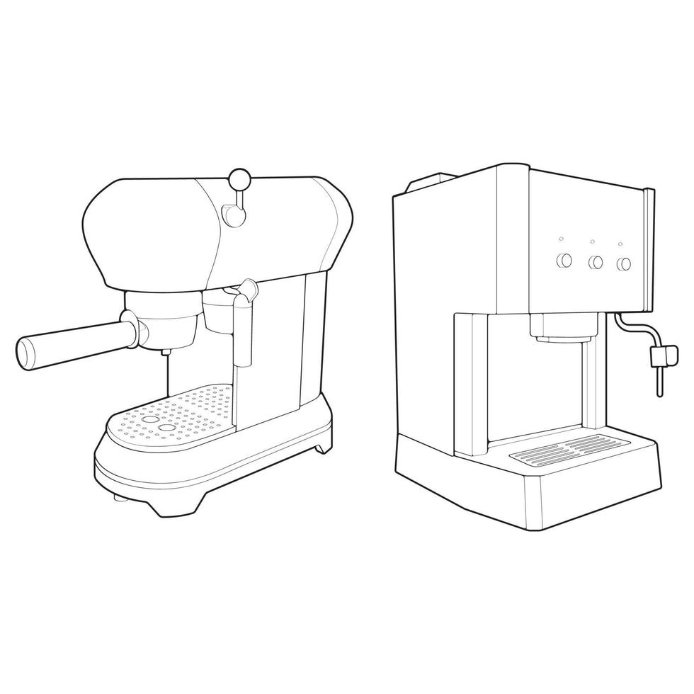 impostato di caffè creatore schema disegno vettore, caffè creatore disegnato nel un' schizzo stile, nero linea caffè creatore pratica modello schema, vettore illustrazione.