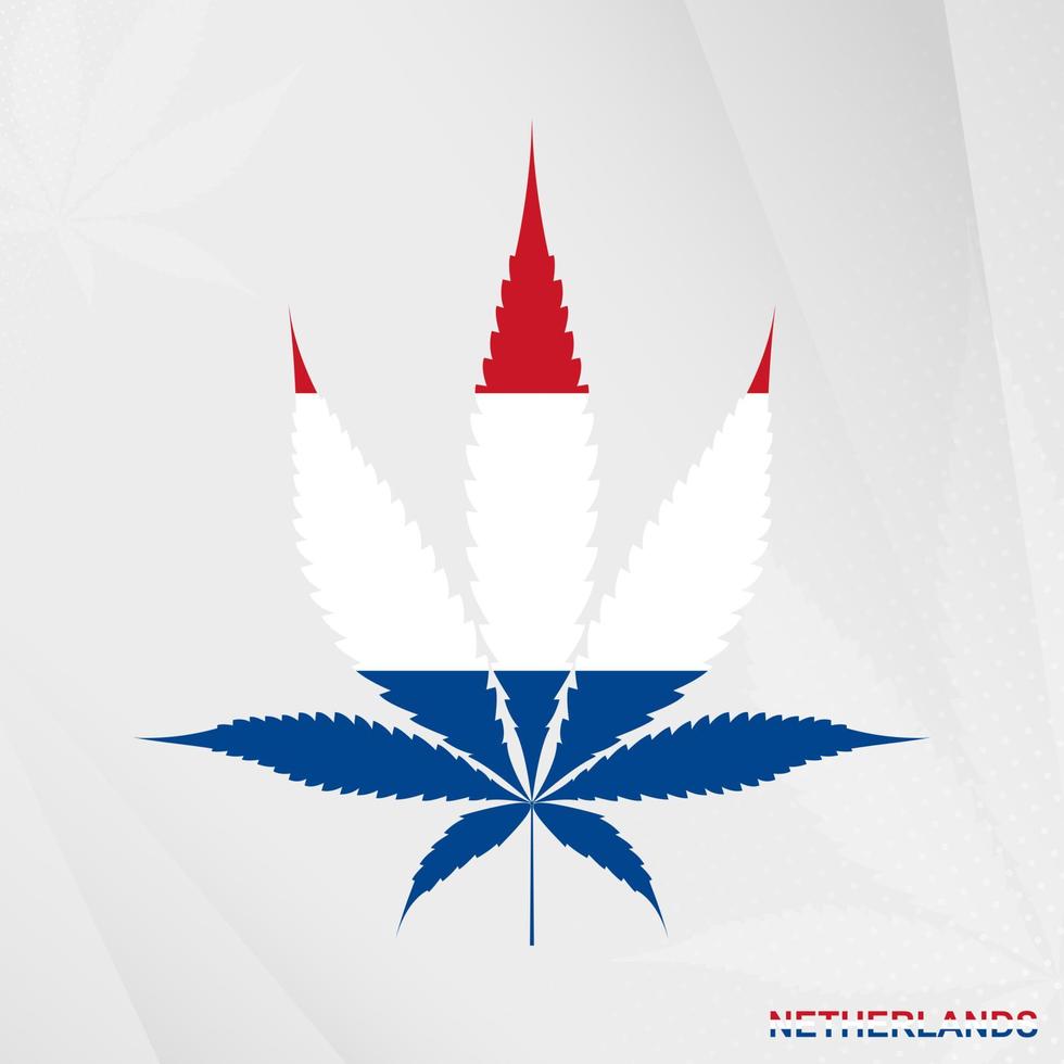 bandiera di Olanda nel marijuana foglia forma. il concetto di legalizzazione canapa nel Olanda. vettore