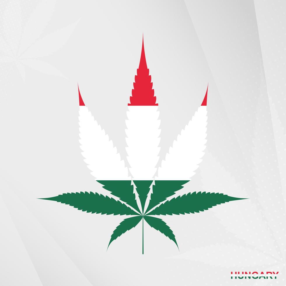 bandiera di Ungheria nel marijuana foglia forma. il concetto di legalizzazione canapa nel Ungheria. vettore