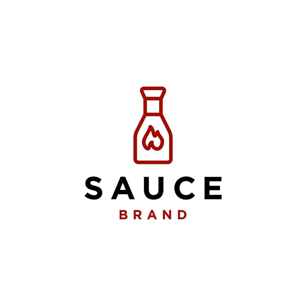 rosso caldo bottiglia salsa logo nel semplice linea stile vettore icona disegno, caldo pomodoro ketchup con fuoco fiamma simbolo