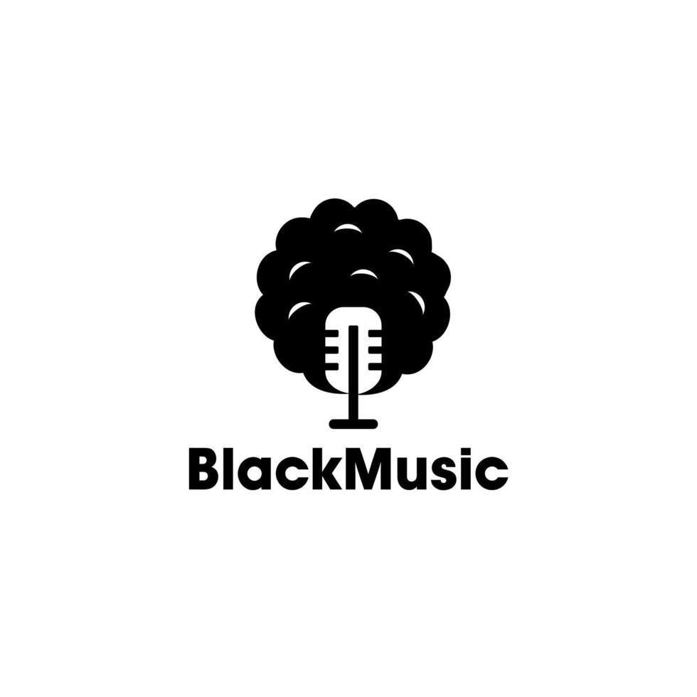 nero persone testa con afro capelli Podcast logo icona vettore con microfono nel negativo spazio stile moderno illustrazione.