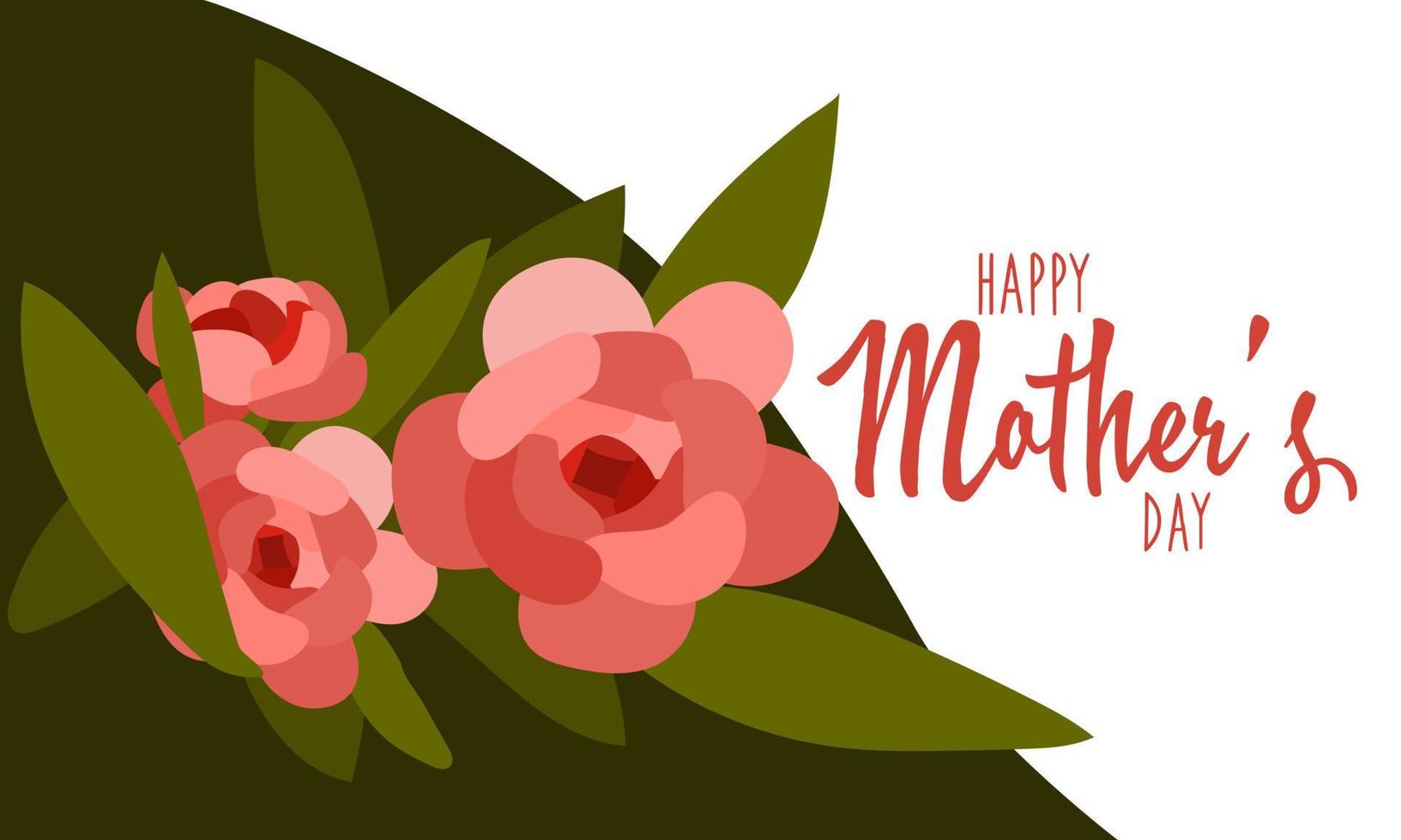 contento La madre di giorno iscrizione su un' bianca sfondo. un' luminosa illustrazione con delicato fiori, le foglie e ombra. rosa fiori con Congratulazioni per il vacanza vettore