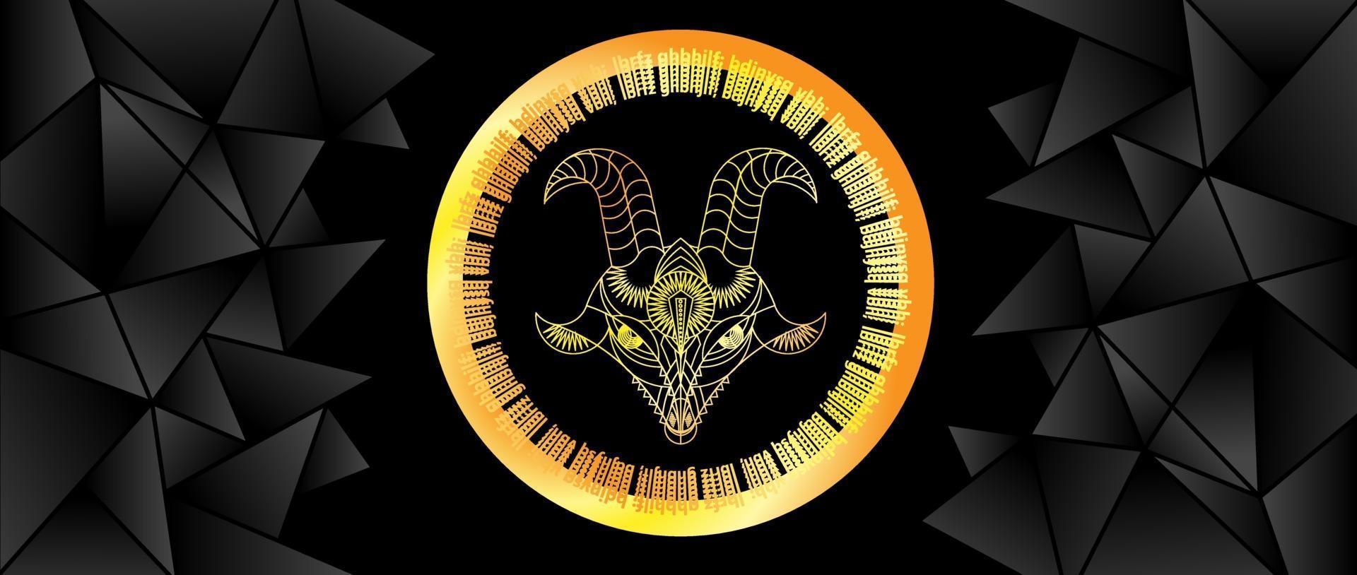 grande bestia cornuta. capra. interpretazione geometrica. immagine di sfondo di una capra in oro su sfondo nero. vettore