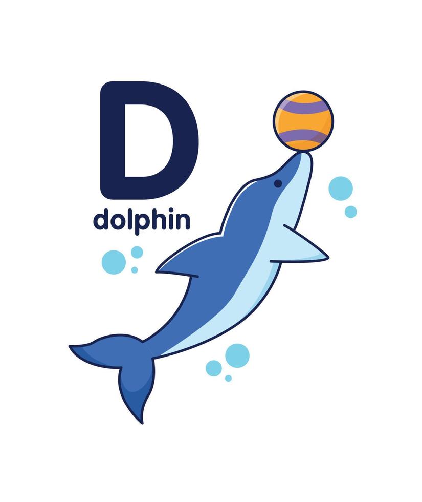 delfino con un' sfera. carino animale. vettore illustrazione alfabeto.