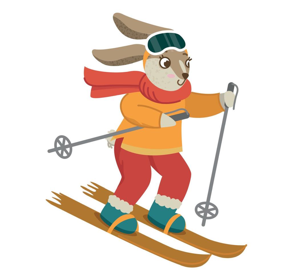 il coniglio va sciare. carino coniglio nel inverno. Natale e nuovo anno. vettore illustrazione.