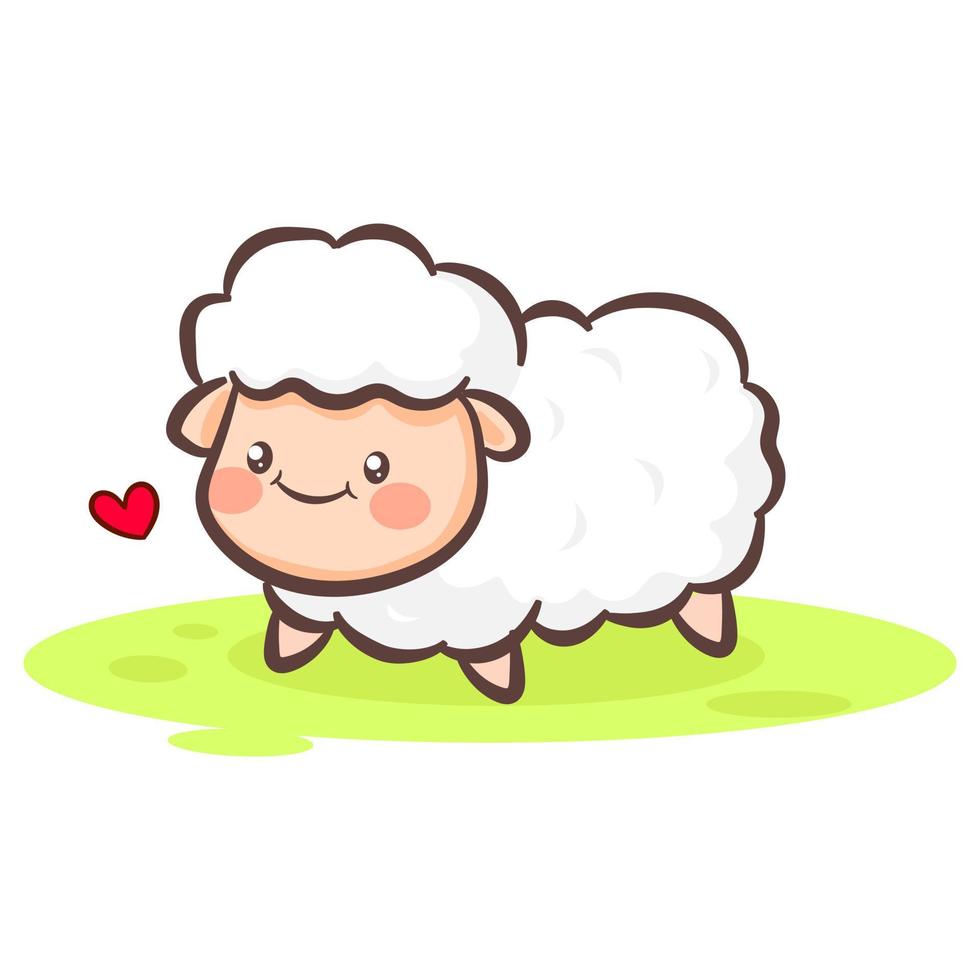 carino poco agnello cartone animato carattere. kawai pecora su il campo. animale concetto design. mano disegnato piatto vettore illustrazione.