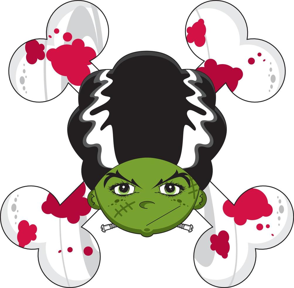 cartone animato pauroso Frankenstein sposa con sanguinoso ossatura - spaventoso Halloween mostro illustrazione vettore