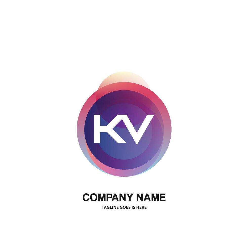 kv iniziale logo con colorato cerchio modello vettore