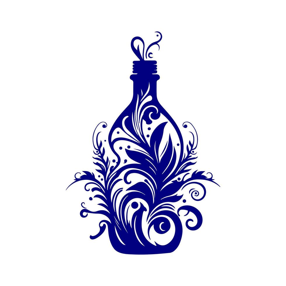elegante blu floreale bottiglia con monocromatico design. vettore illustrazione, isolato, grande per casa arredamento.