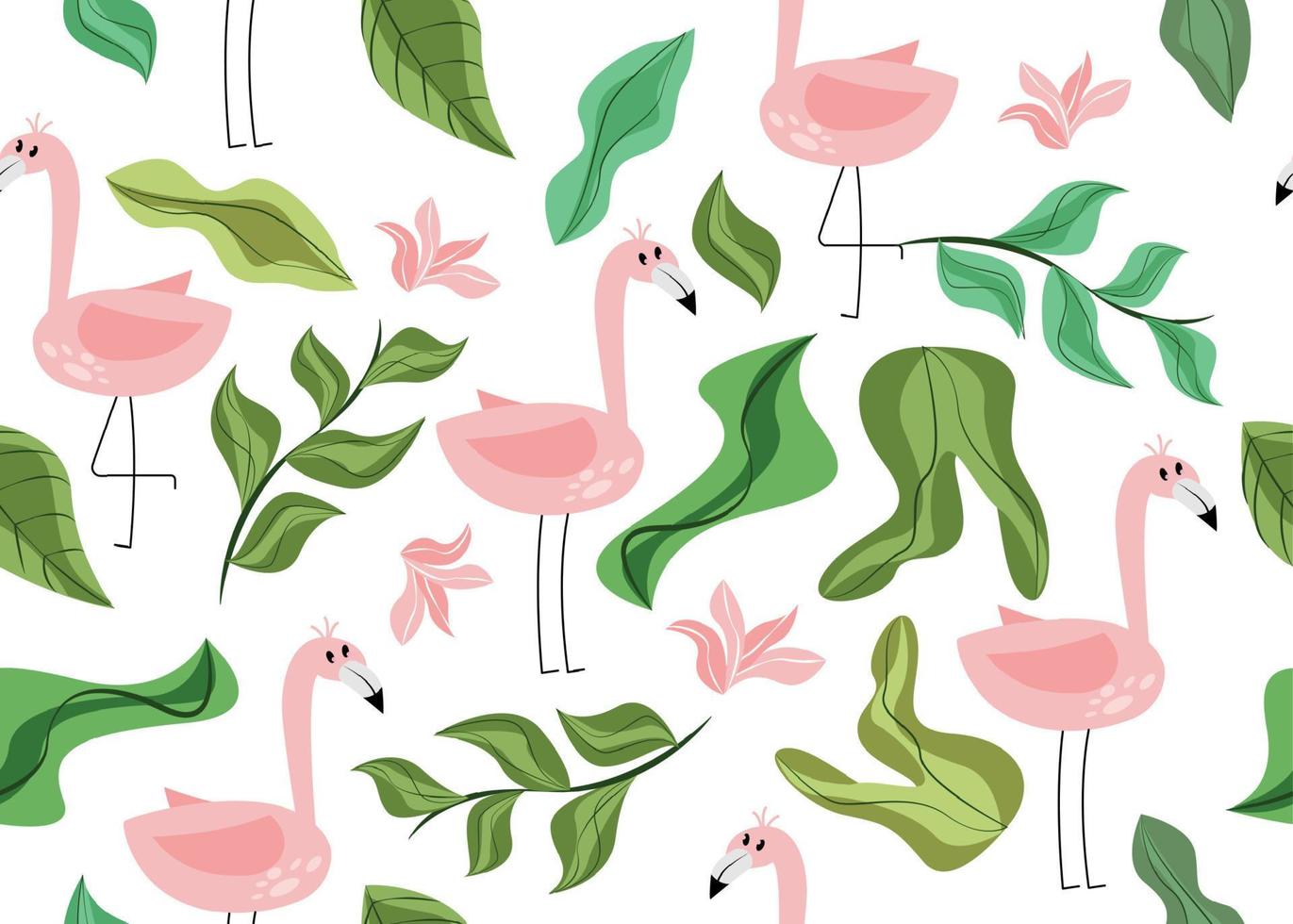 senza soluzione di continuità modello con fenicotteri. vettore illustrazione con fenicottero uccello, pianta foglie, fiori
