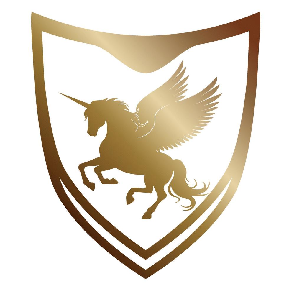 unicorno con Ali su un' scudo. Pegasus vettore silhouette.