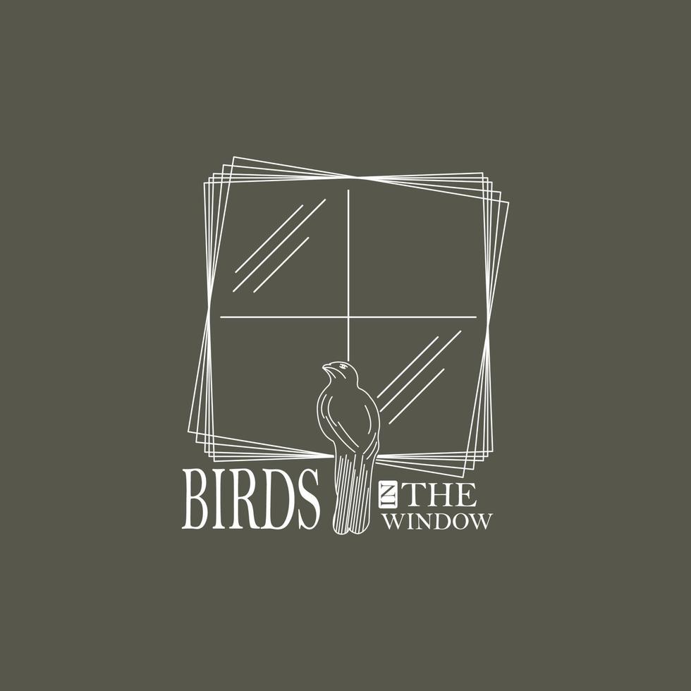 astratto design con un' uccello e astratto Linee raffigurante un' uccello nel il comfort zona arroccato su il finestra con il stile di chiusura suo ala vettore