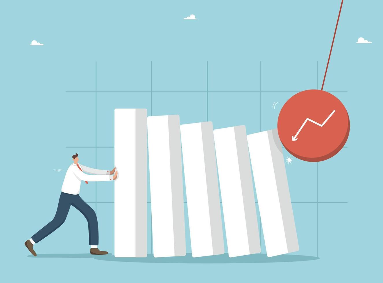 Tenere indietro inflazione e disoccupazione, mantenimento il suo finanziario posizione, superamento il economico crisi, il urto di il esterno mercato su attività commerciale, un' uomo detiene il caduta barre di il grafico. vettore