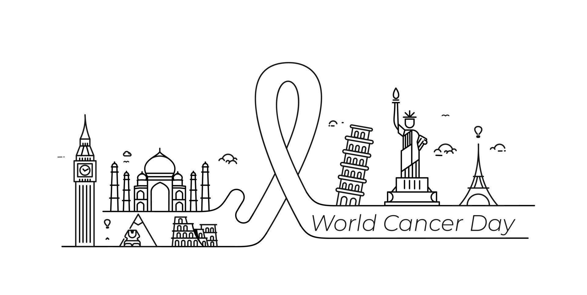 nastro di consapevolezza. concetto di giornata mondiale del cancro. illustrazione vettoriale. vettore