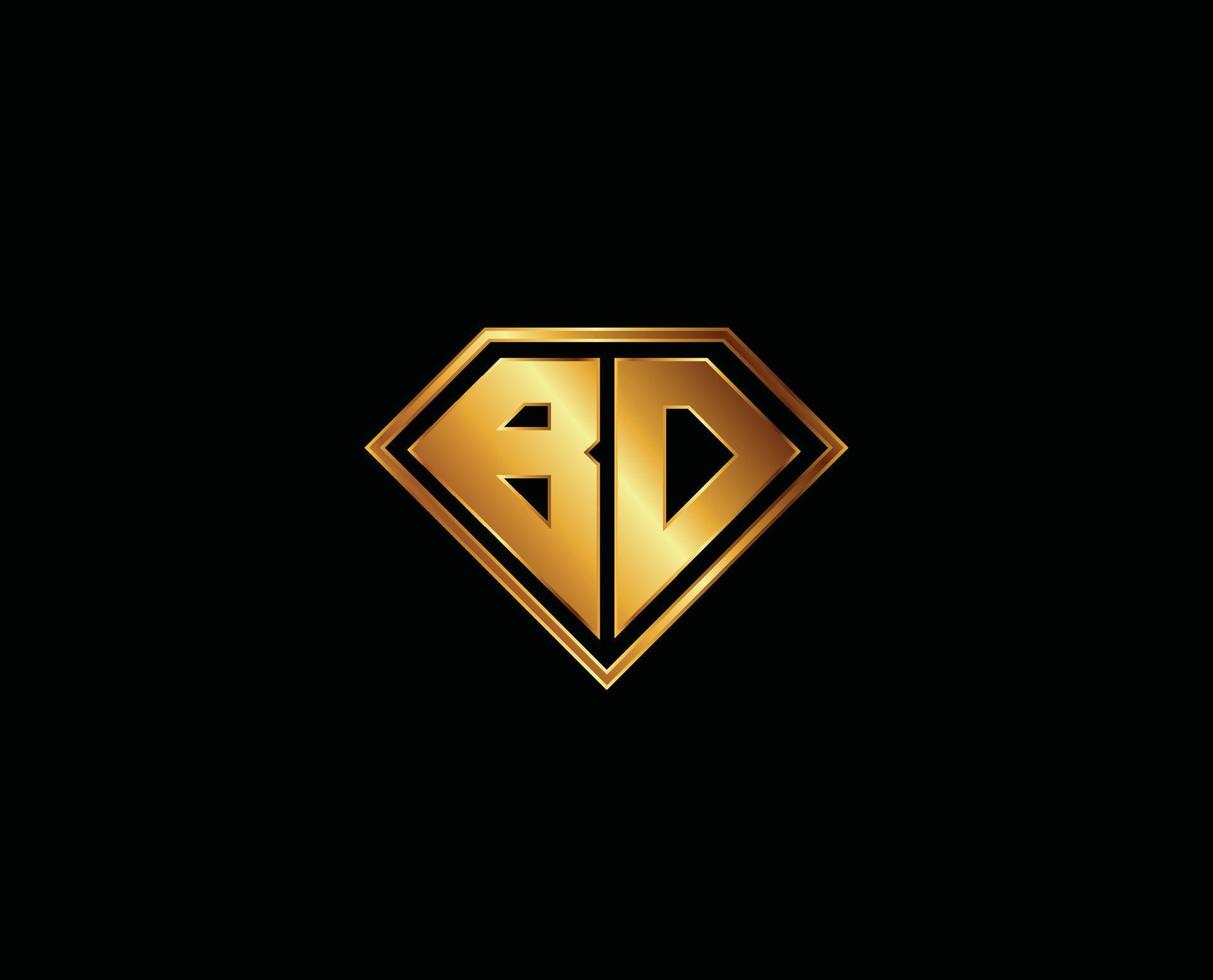 bd diamante forma oro colore scudo logo design vettore