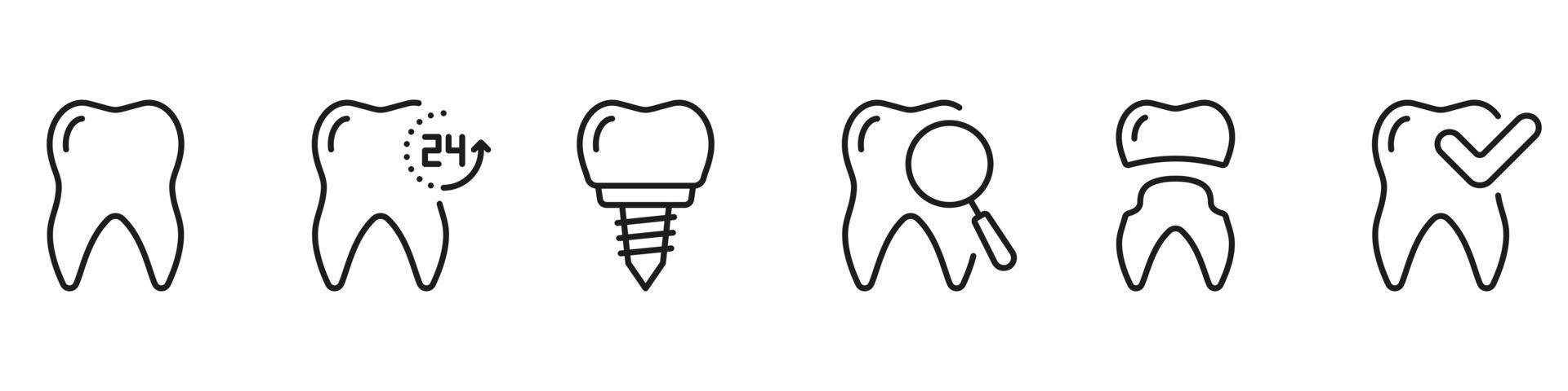 dentale protezione linea icona impostare. ortodontico procedura e diagnostico lineare pittogramma. dente Salute verifica. odontoiatria schema simbolo. dentale trattamento. modificabile ictus. isolato vettore illustrazione.