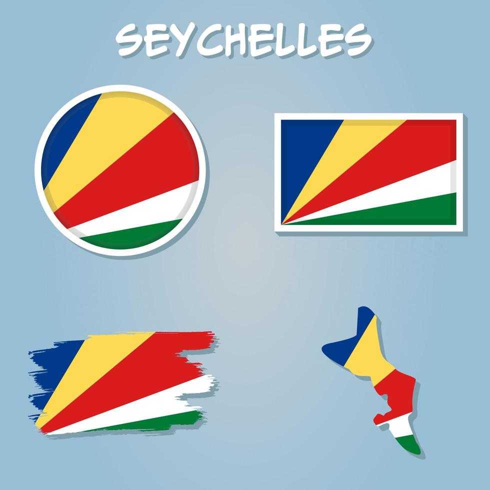 Seychelles carta geografica su un' mondo carta geografica con bandiera e carta geografica puntatore. vettore