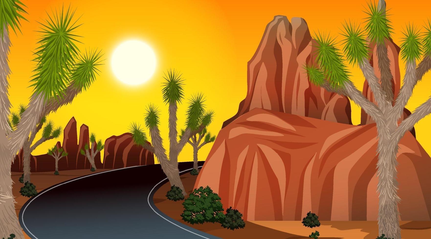 paesaggio del deserto alla scena del tramonto vettore