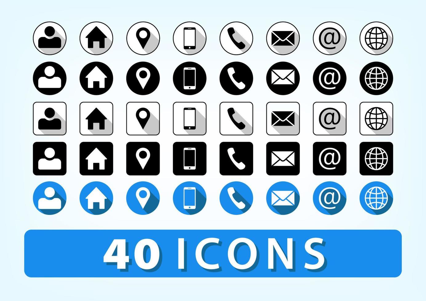 40 contatto informazione icone. 5 stile contatto informazione icona nel uno. vettore formato.