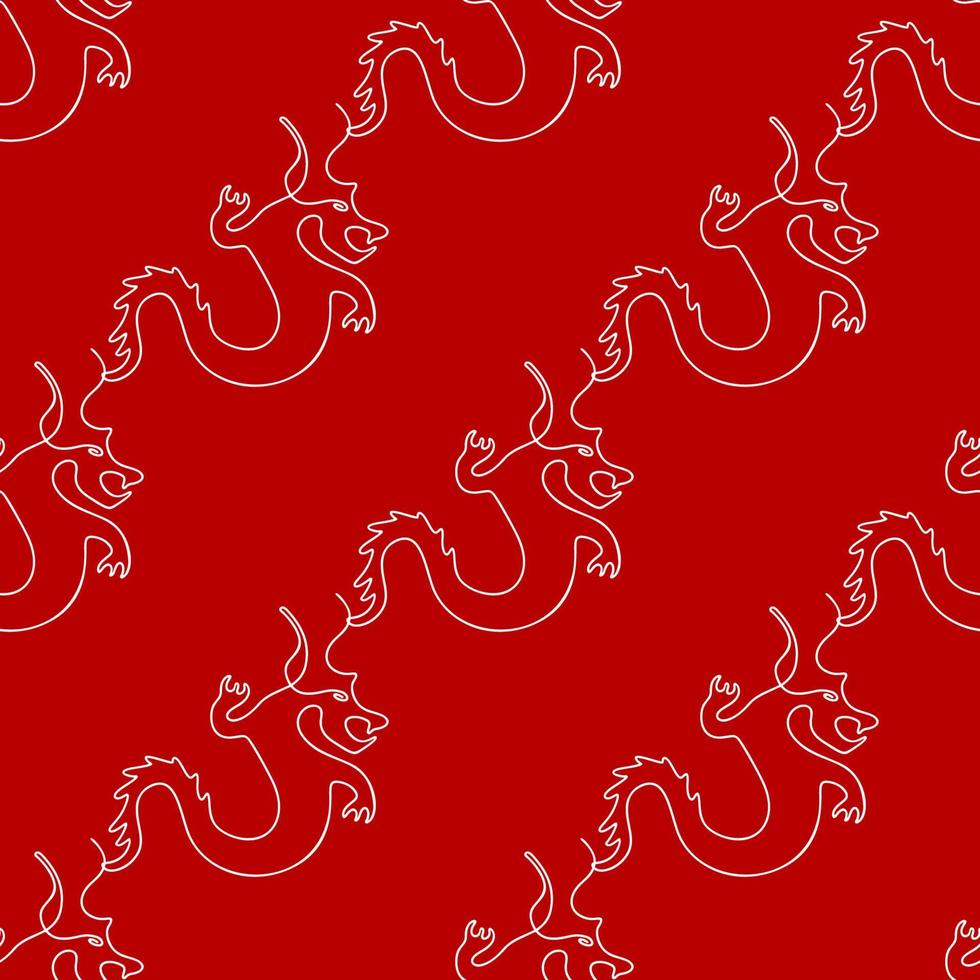 senza soluzione di continuità modello con draghi illustrazione nel linea arte stile su un' rosso sfondo vettore