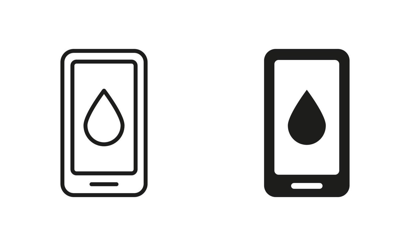 acqua bevanda promemoria silhouette e linea icona impostare. App di quotidiano acqua inseguitore per mobile Telefono. smartphone con applicazione per ricordando bevanda dose. acqua progettista cartello. vettore isolato illustrazione.