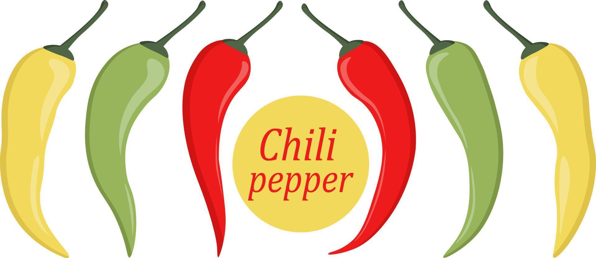 chili Pepe impostare. rosso, verde e giallo chili peperoni. vettore