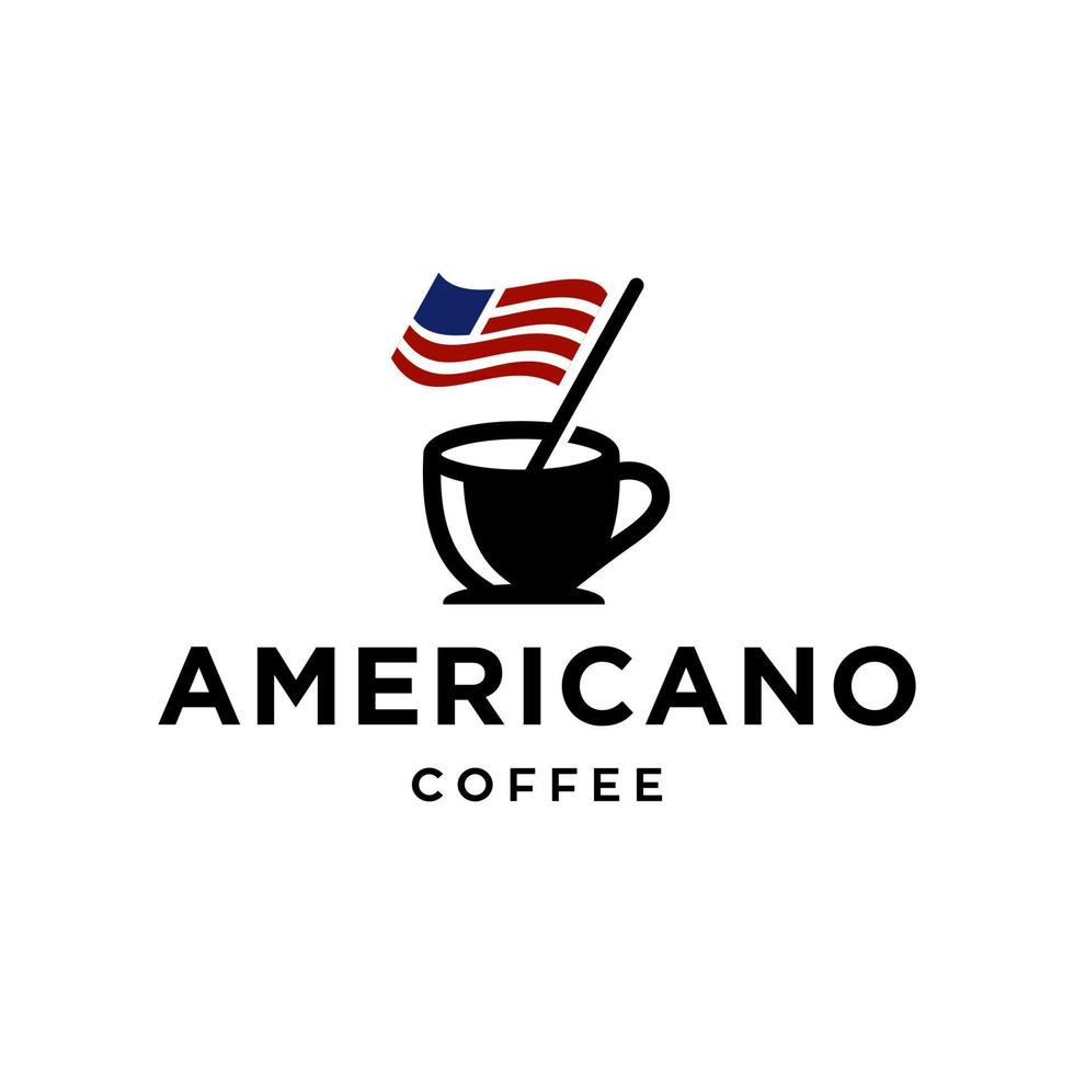 americano caffè logo concetto. un' tazza di caffè con un' bandiera di America icona logo design vettore