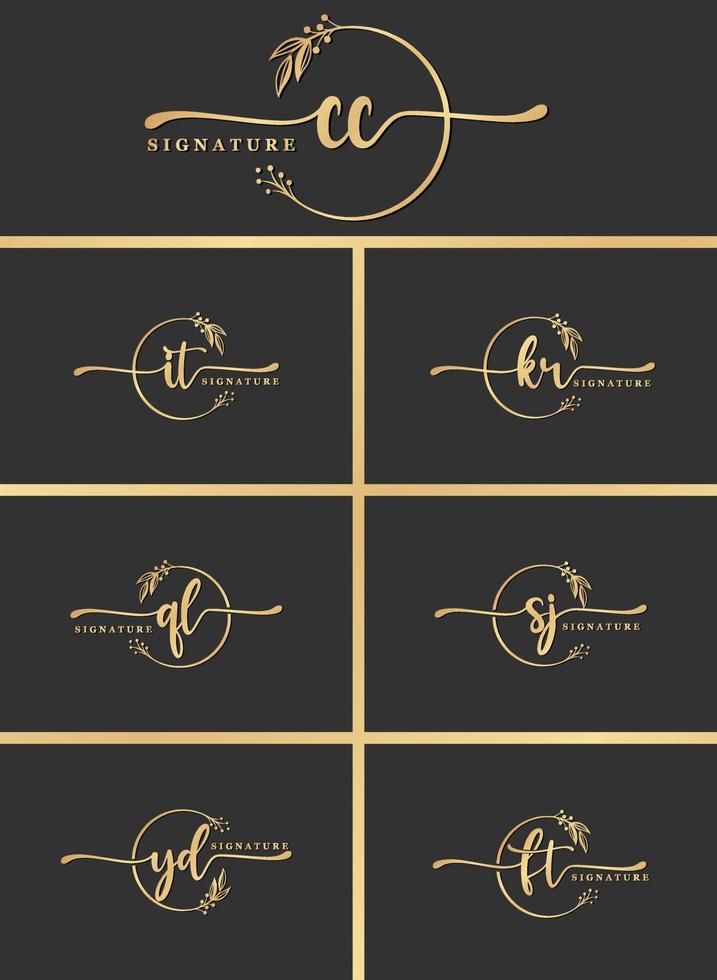 fascio di lusso firma Due lettera logo design isolato foglia e fiore vettore