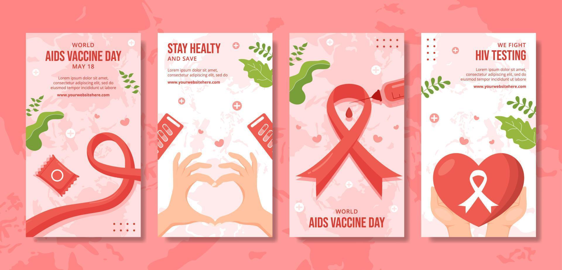 mondo AIDS vaccino giorno sociale media storie piatto cartone animato mano disegnato modelli illustrazione vettore