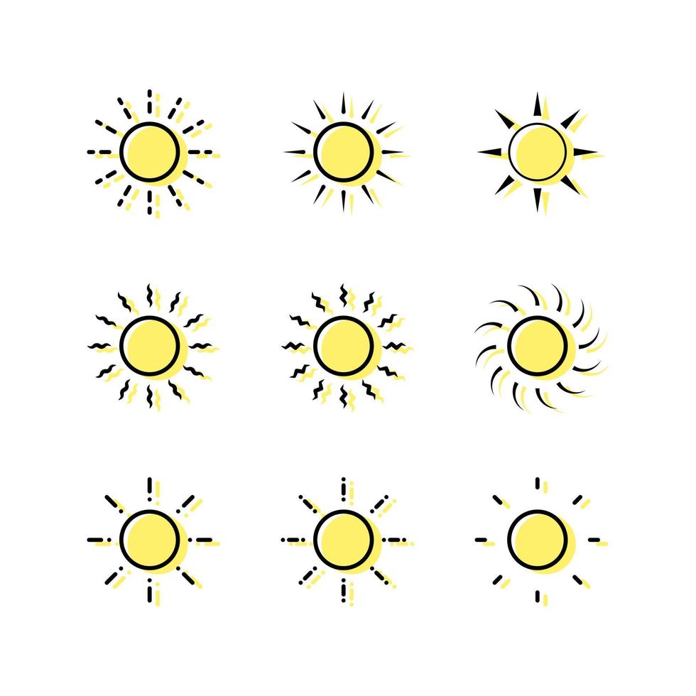 impostato di sole icone vettore per logo e luminosità simbolo con schema pieno o lineare colore stile