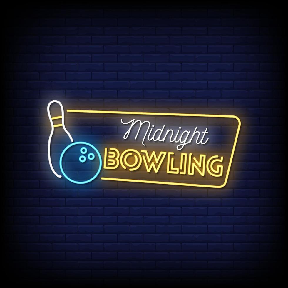 vettore del testo di stile delle insegne al neon di bowling di mezzanotte