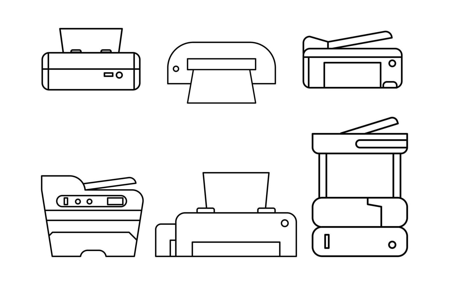 piatto stampante vettore icone impostare. linea stile vettore icona di stampante isolato su bianca
