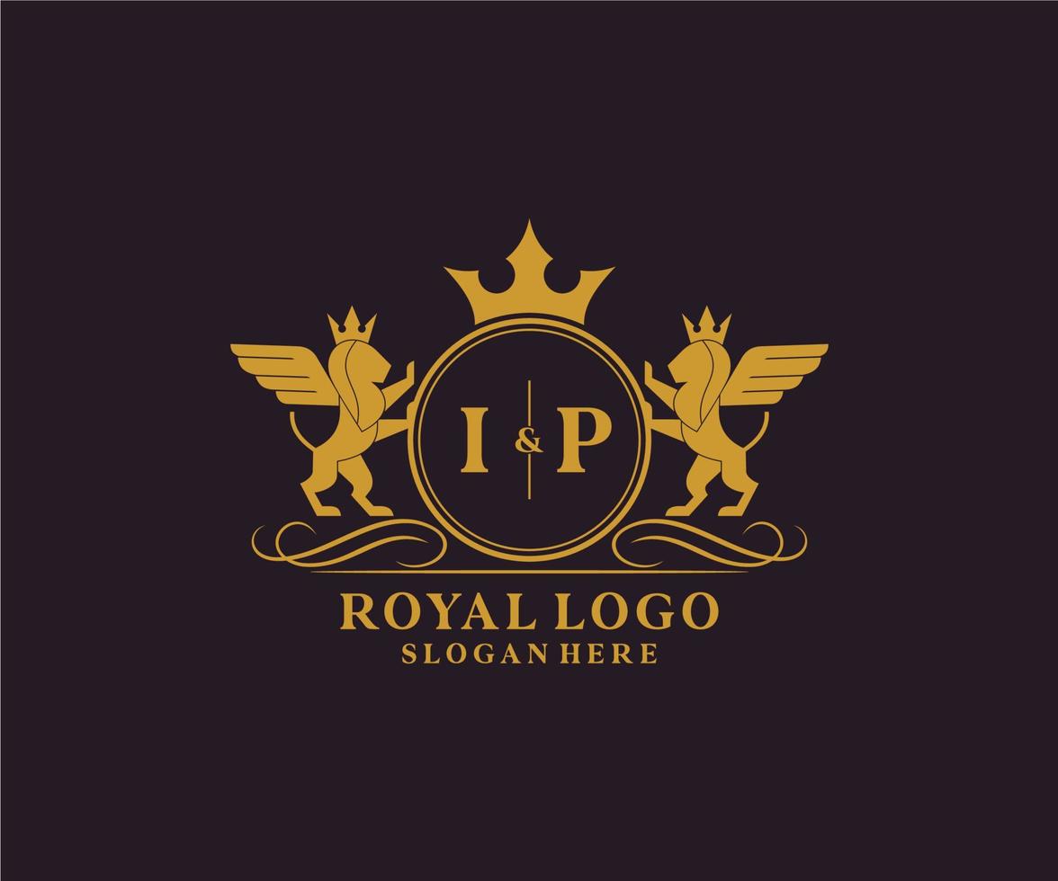iniziale ip lettera Leone reale lusso stemma araldico logo modello nel vettore arte per ristorante, regalità, boutique, bar, Hotel, araldico, gioielleria, moda e altro vettore illustrazione.