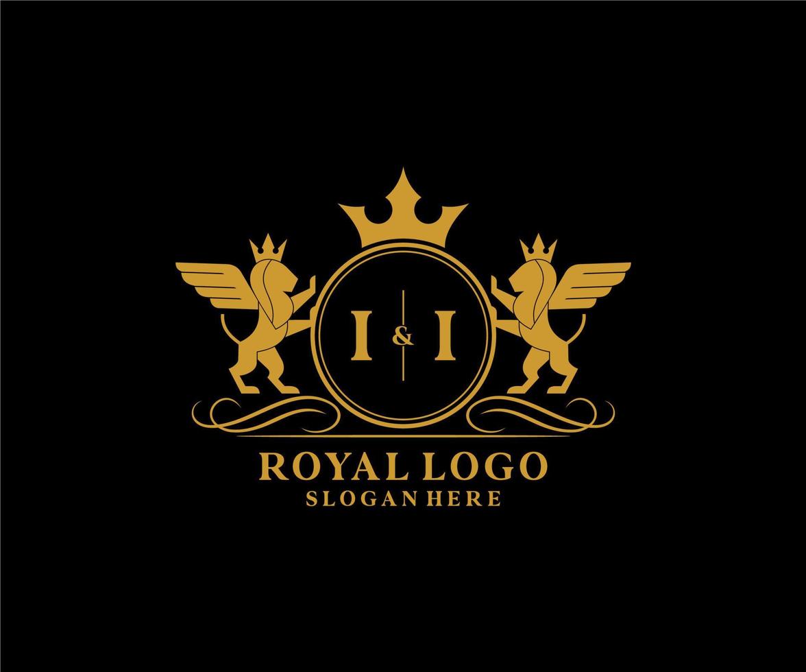 iniziale ii lettera Leone reale lusso stemma araldico logo modello nel vettore arte per ristorante, regalità, boutique, bar, Hotel, araldico, gioielleria, moda e altro vettore illustrazione.