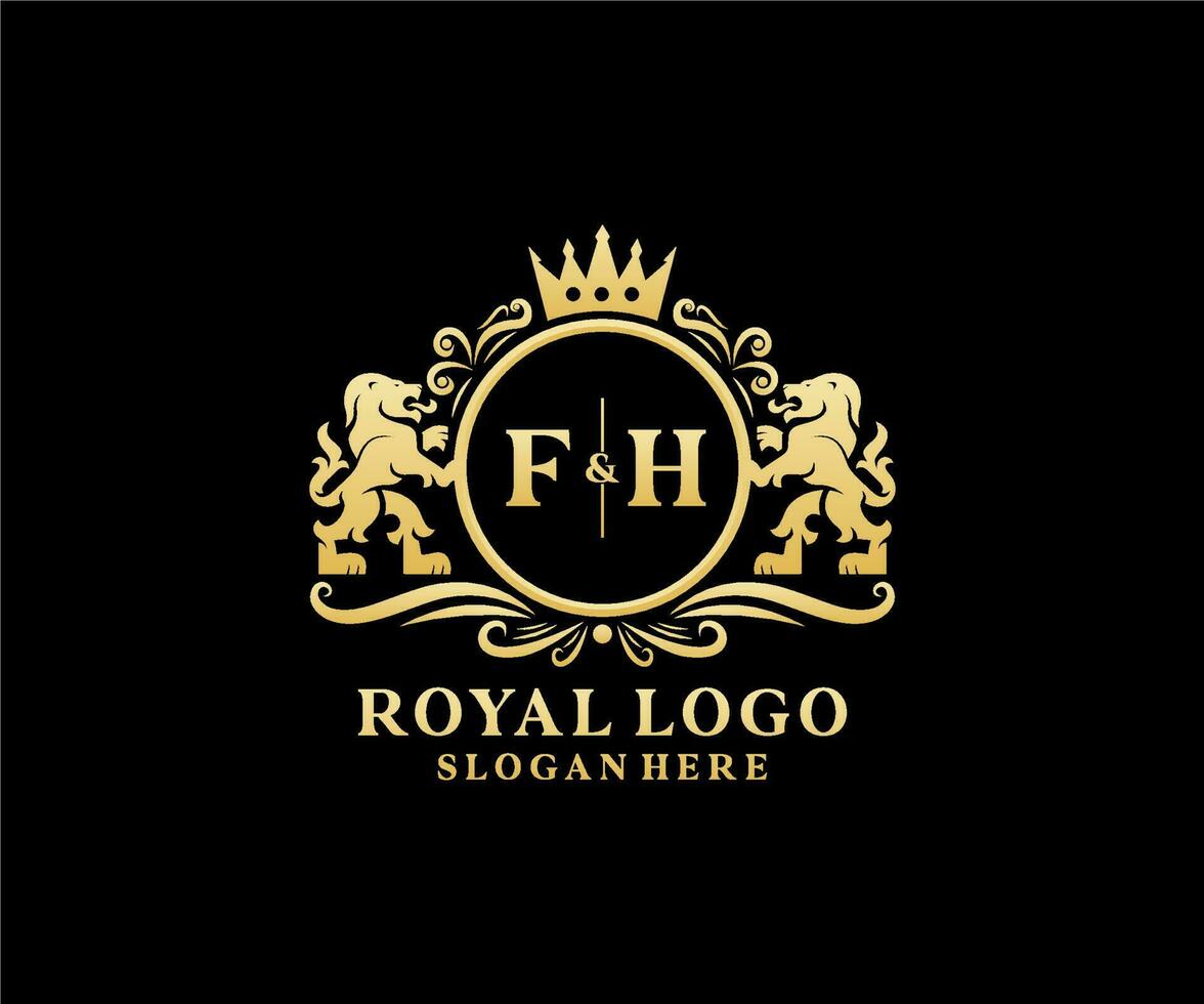 iniziale fh lettera Leone reale lusso logo modello nel vettore arte per ristorante, regalità, boutique, bar, Hotel, araldico, gioielleria, moda e altro vettore illustrazione.