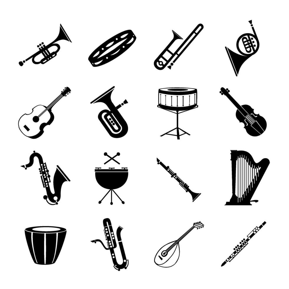 una varietà di strumenti musicali su uno sfondo bianco - vettore