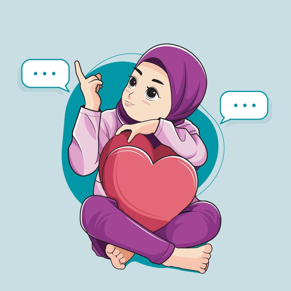 carino hijab poco ragazza con sua dito puntamento vettore illustrazione gratuito Scarica