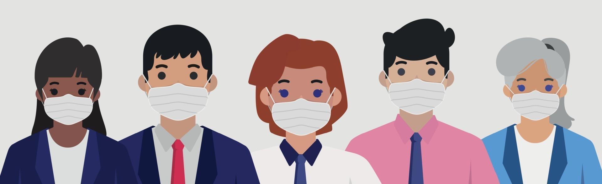 gruppo di persone in maschere mediche sterili - vettore
