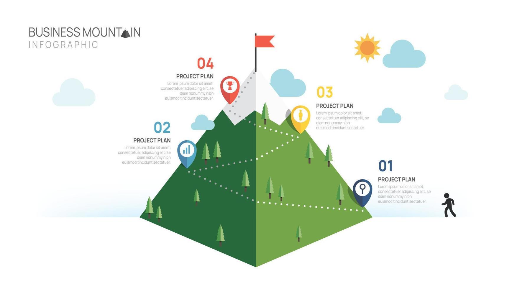 Infografica attività commerciale crescita design modello. attività commerciale montagna concetto con 4 passaggi vettore