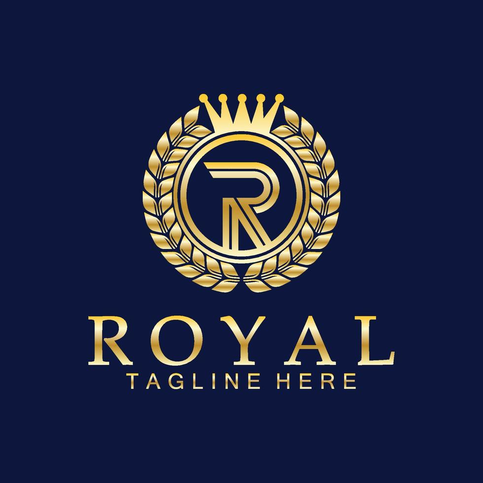 r iniziale reale corona logo. reale, re, Regina lusso simbolo. font emblema. vettore