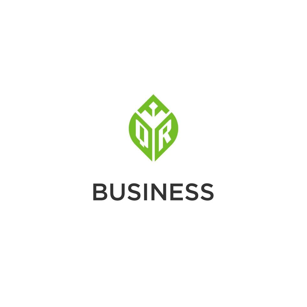 qr monogramma con foglia logo design idee, creativo iniziale lettera logo con naturale verde le foglie vettore