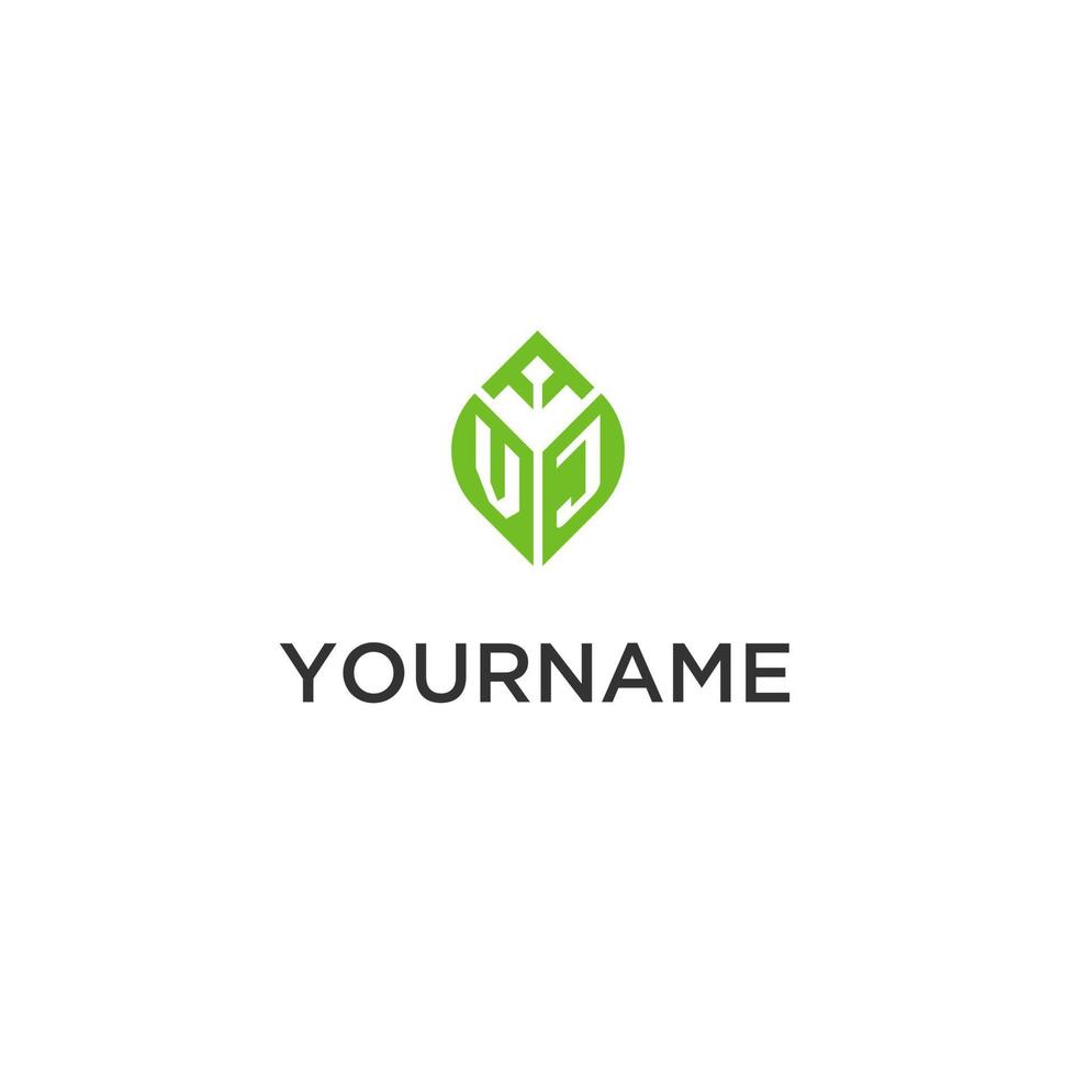 vj monogramma con foglia logo design idee, creativo iniziale lettera logo con naturale verde le foglie vettore